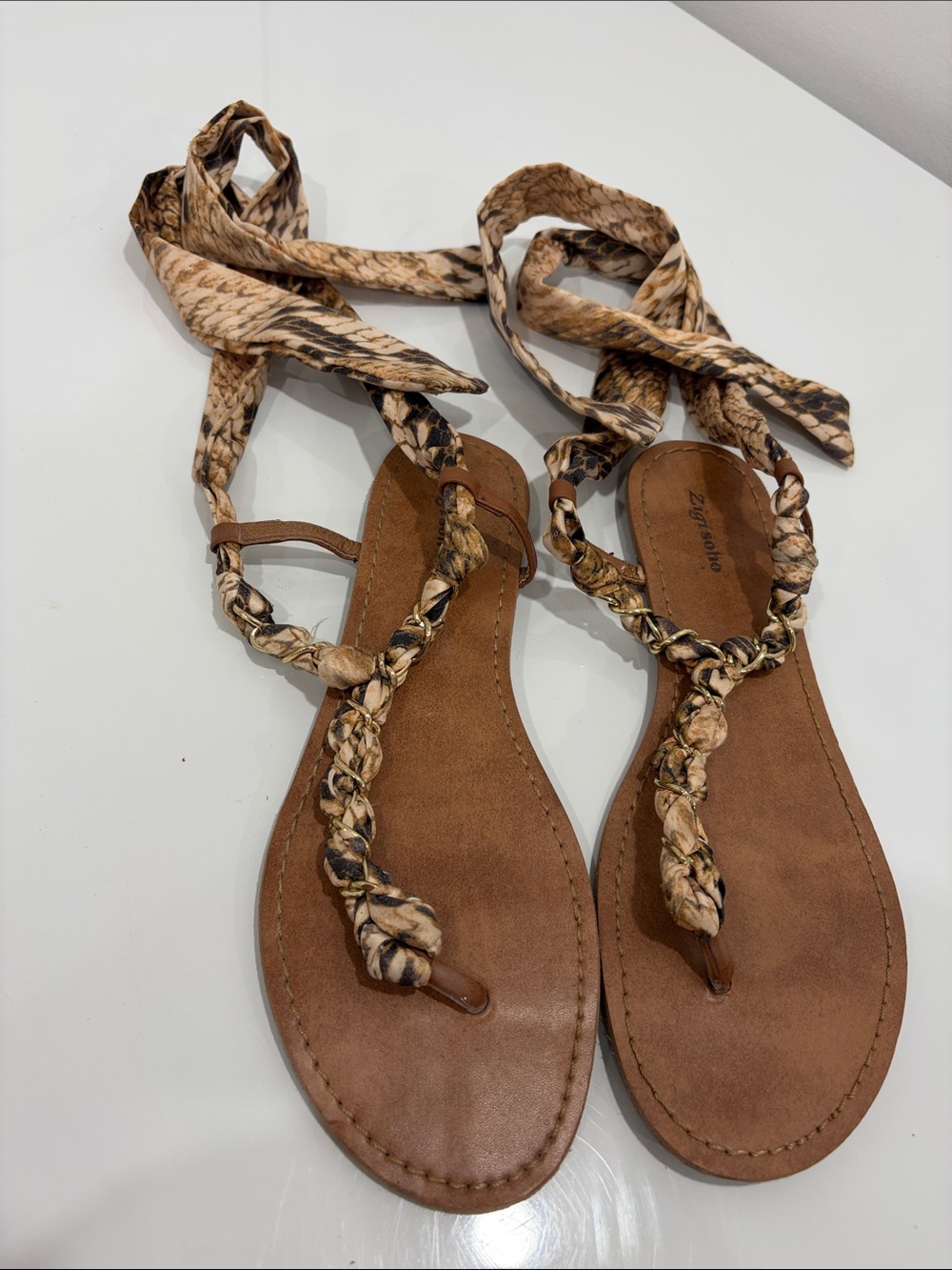 Zigi SOHO Braided Ankle-Tie Brown Women's Sandals